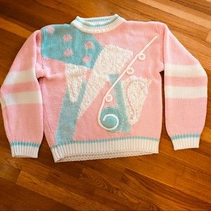 Vintage Spice of Life Medium Pink and Blue Sweater